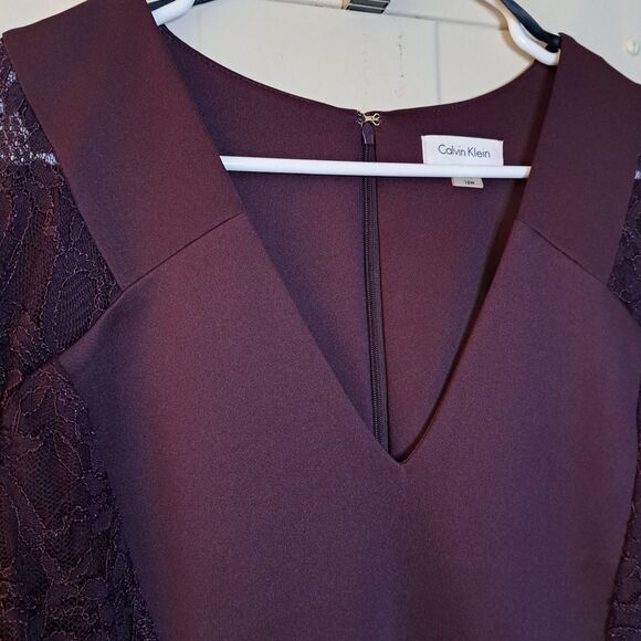 NEW Kelvin Clein Purple Lace Sleeve Sheath Dress Plus Size 16W Evening - Picture 7 of 13